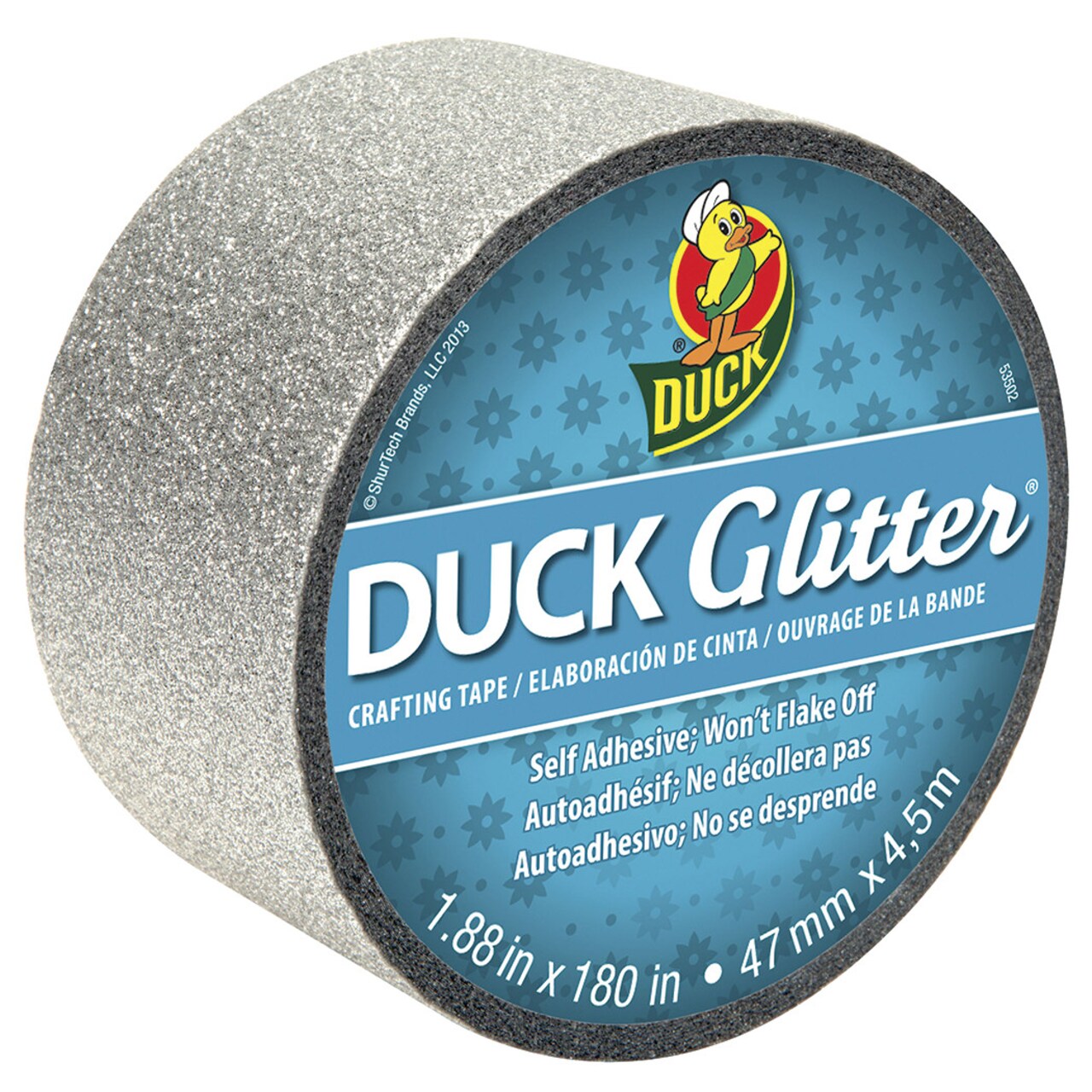 Duck Tape Glitter Crafting Tape, 1.88" Wide Roll, Silver
